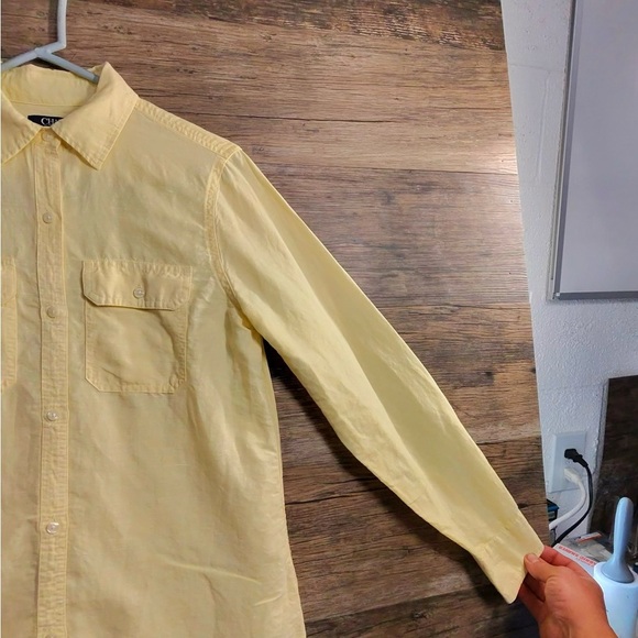 Chaps Yellow Fitted Long Sleeve Mandarin Collar Shirt - Picture 2 of 9
